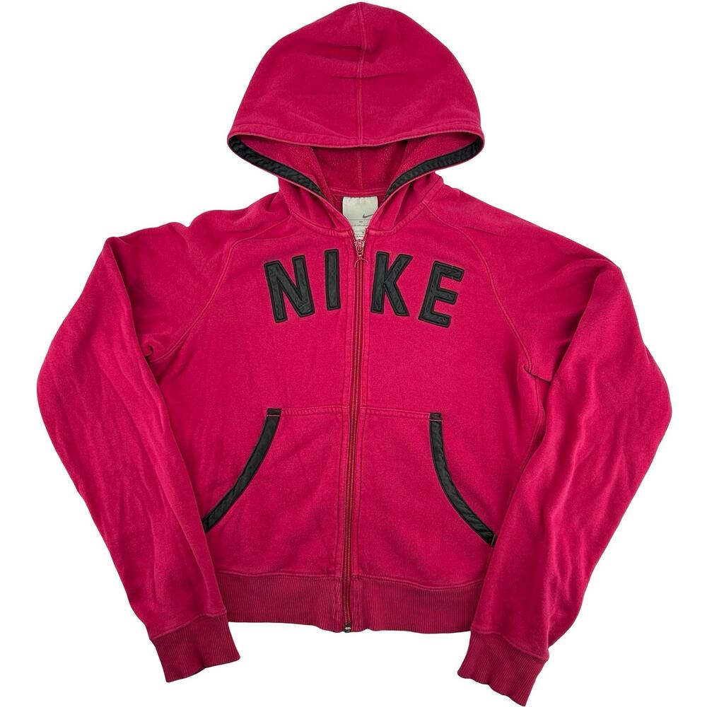 VTG y2k Women's Pink Black Nike Block Letter Hoodie Sweatshirt Sz M Silver Tag